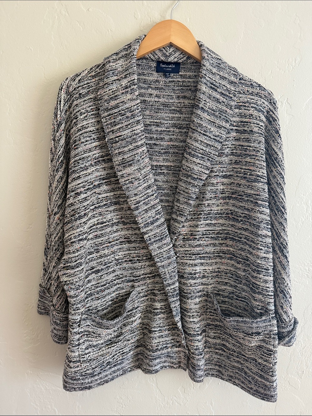 Splendid Marled Multi-color Single Button Shawl Collar Cardigan